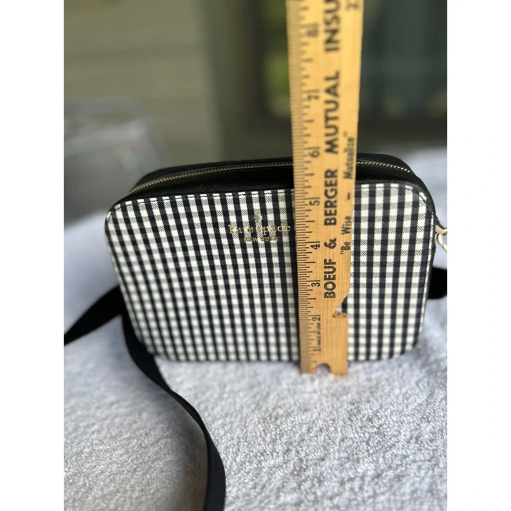 Kate Spade Madison Gingham Mini Camera Bag Designer Crossbody Black White Check